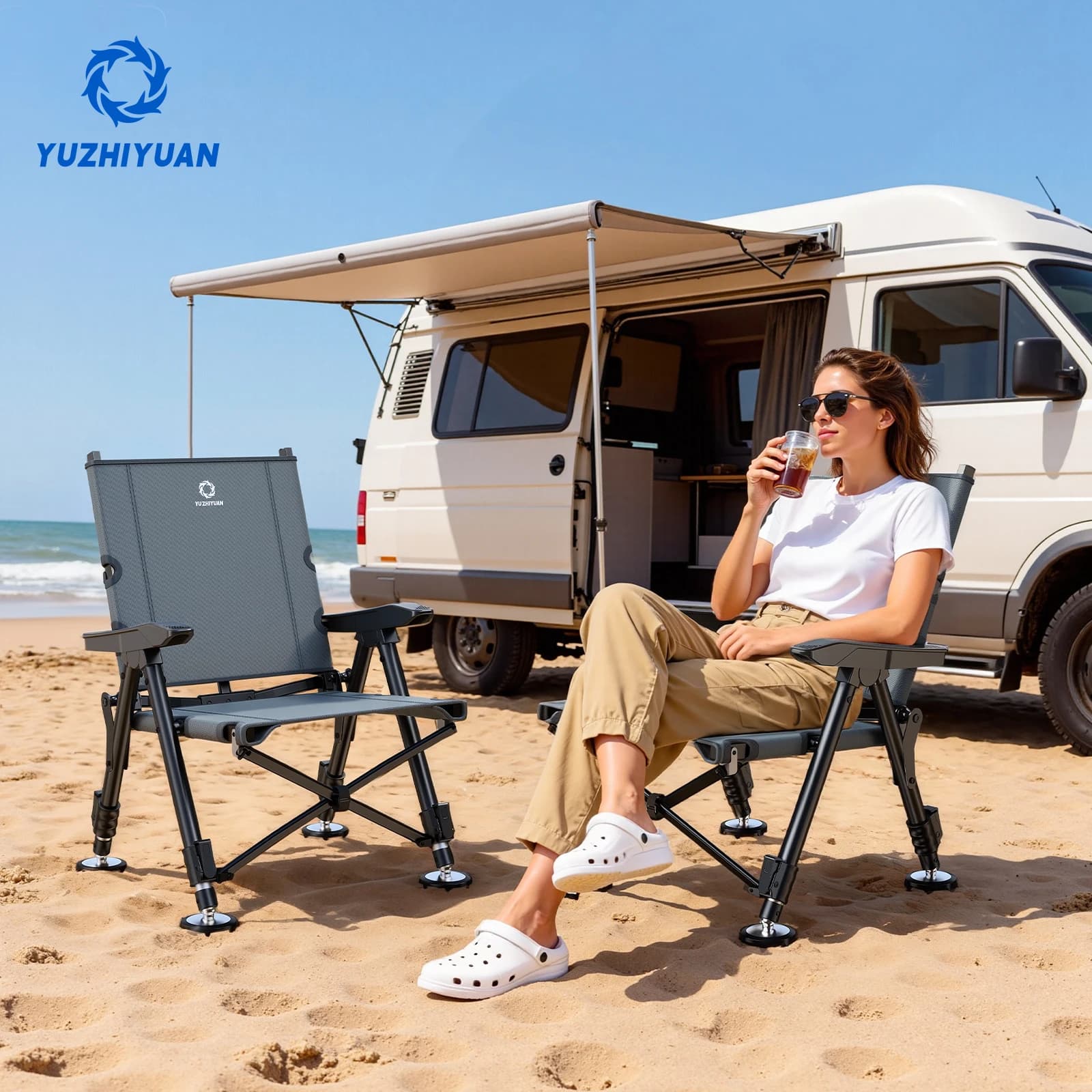 Chaise de pêche pliante tout terrain - Siège portable réglable avec pieds télescopiques légers