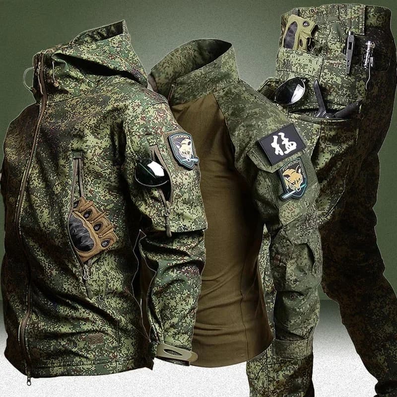 Set entraînement camouflage RU - Tenue pêche respirante automne avec t-shirt et pantalon cargo pratique