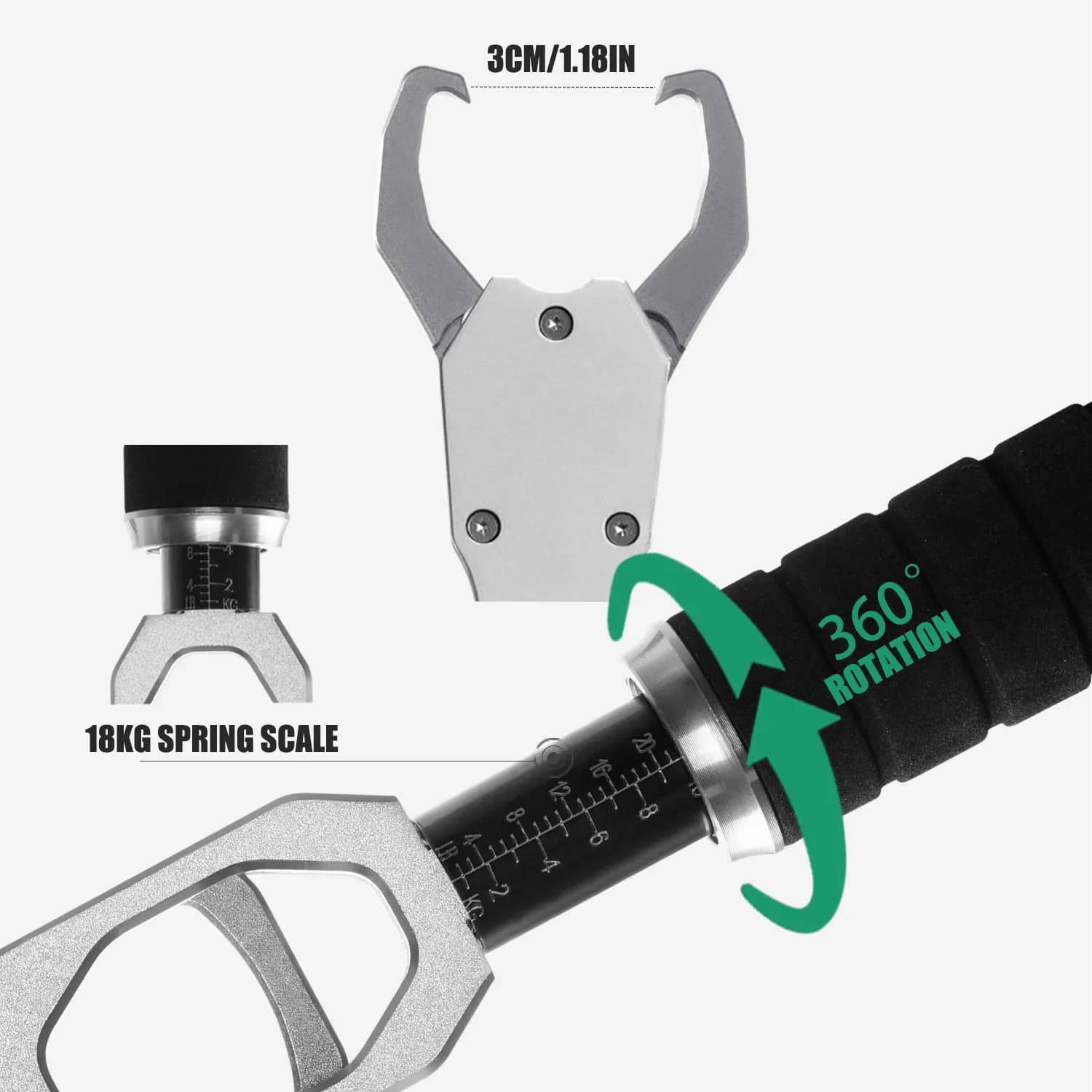 Pinces gripper pêche alliage aluminium 18kg - Rotation 360° réglable - Résistante eau de mer avec balance