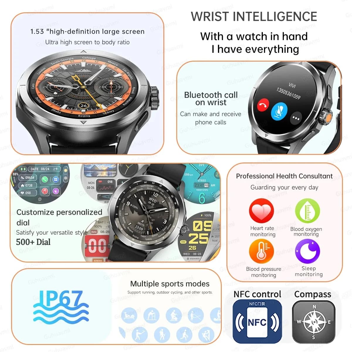 Montre connectée Xiaomi S4 Ultra pour pêche : GPS, boussole, étanche, appels Bluetooth, écran AMOLED