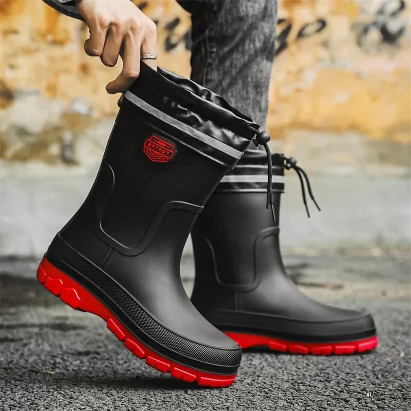 Bottes mi-mollet homme à semelle épaisse pour pêche et cuisine - Imperméables en PVC avec bout rond