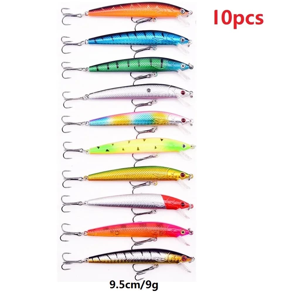 Set de Leurres de Pêche Appâts Durs Minnow Flottants Crankbait Wobblers pour Truite Brochet Perche