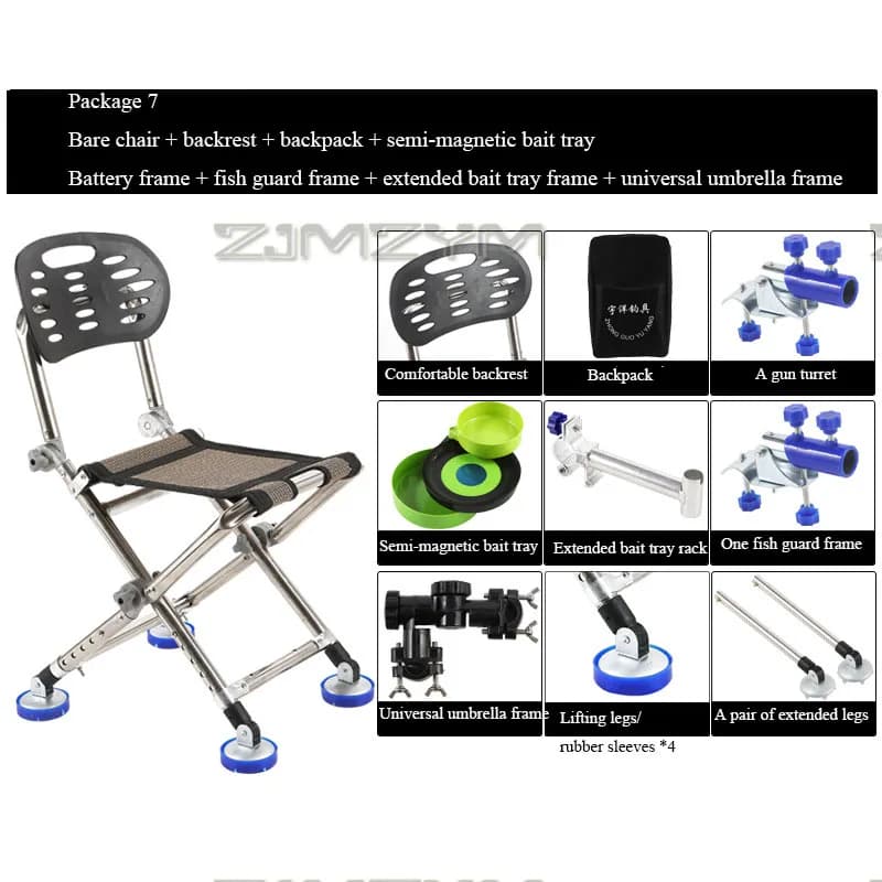 Fauteuil de pêche pliant 150KG tout-terrain avec roulements pour pêche sur plage et confort maximal