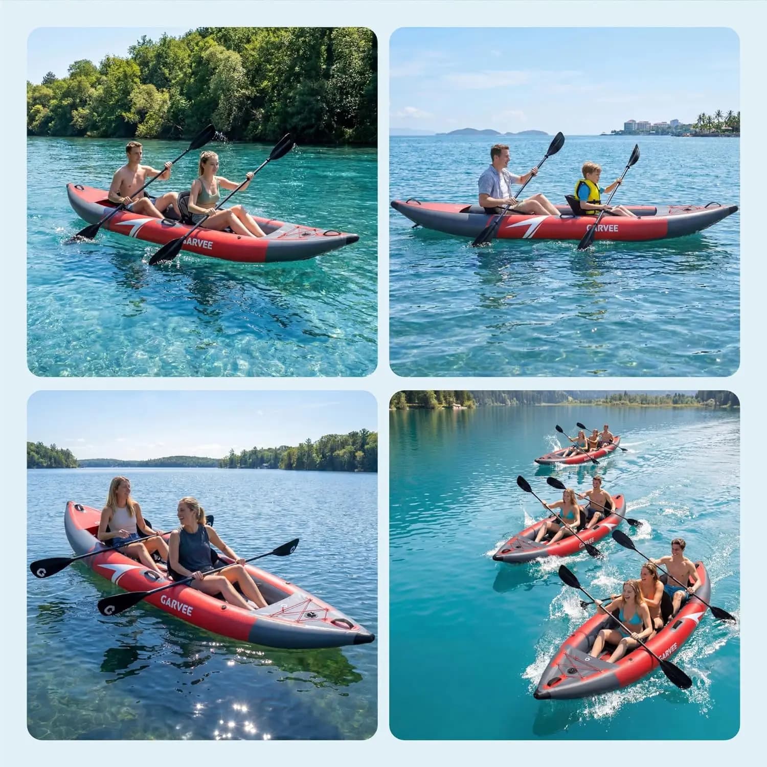 Kayak gonflable 12.5 pieds 2 places portable pour pêche et touring avec sièges confortables