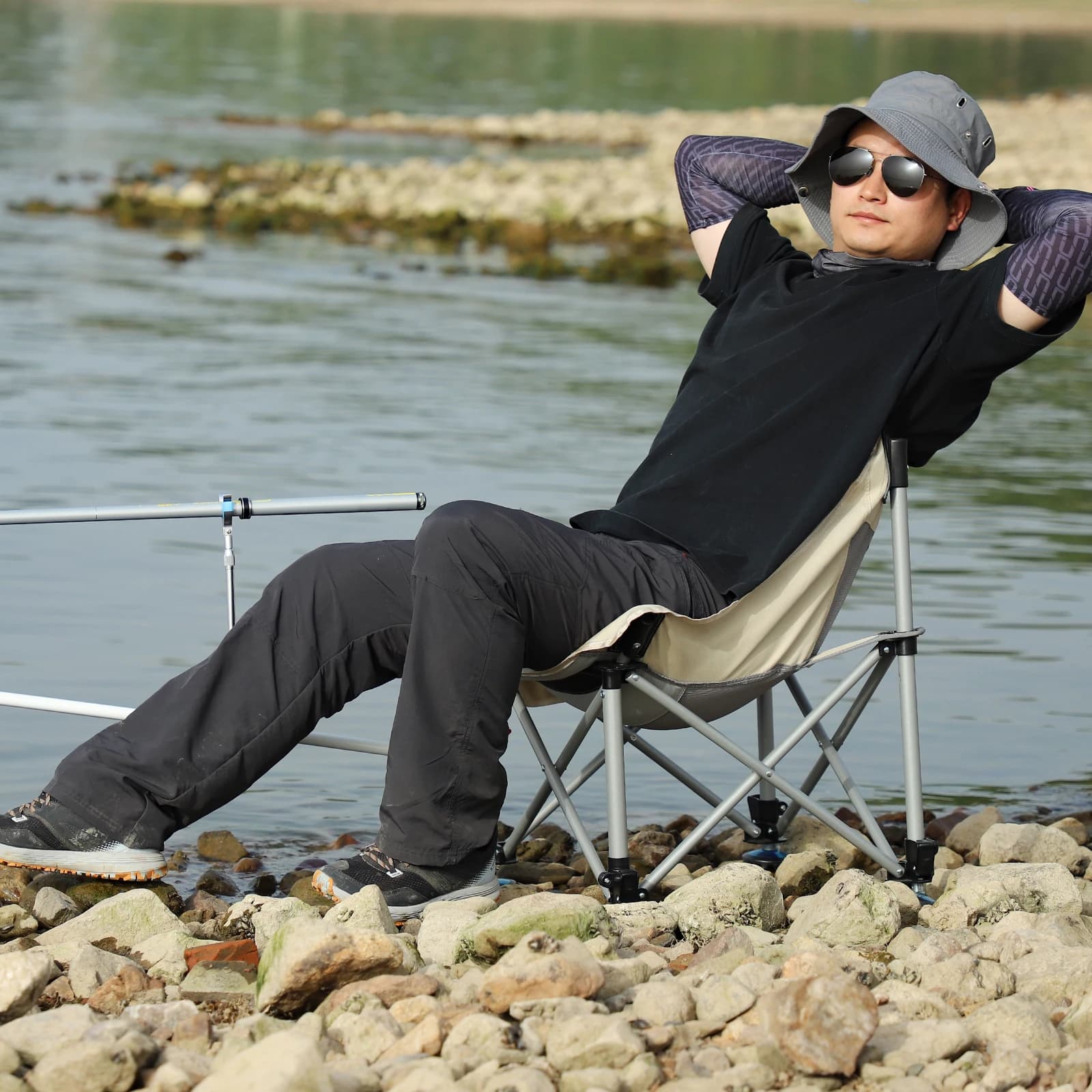 Chaise lune de pêche réglable en hauteur - Pliante portable idéale pêche, camping, événements sportifs