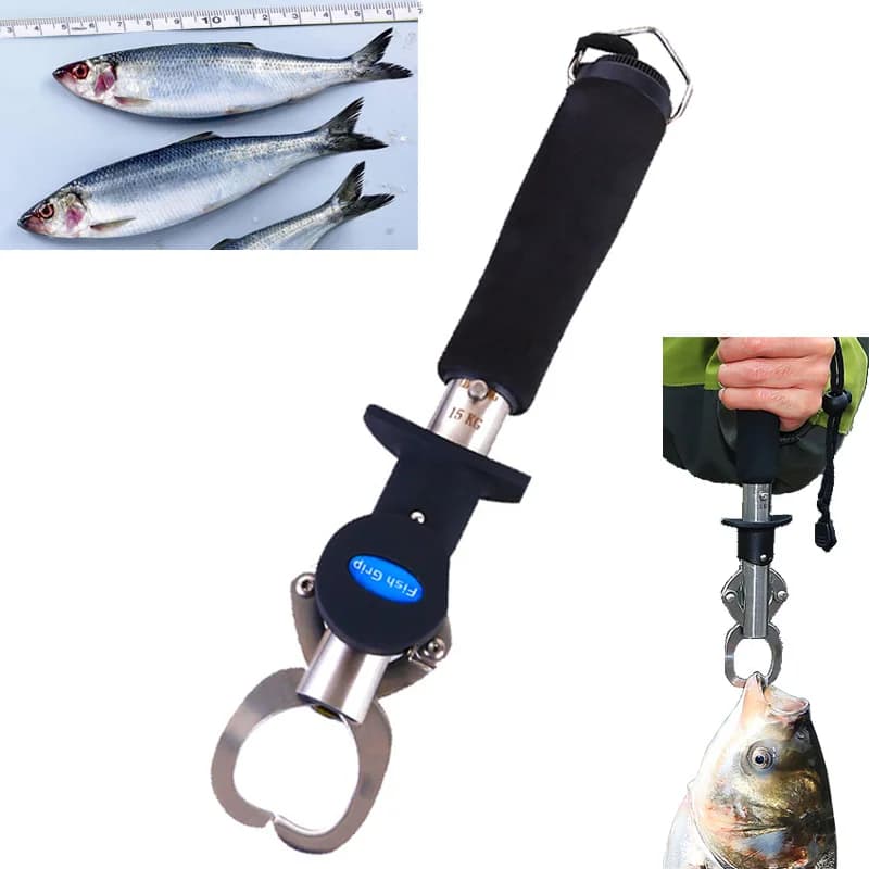 Pince à lèvres pour poisson portable en acier inoxydable avec balance et mètre ruban intégrés pour pêcheur