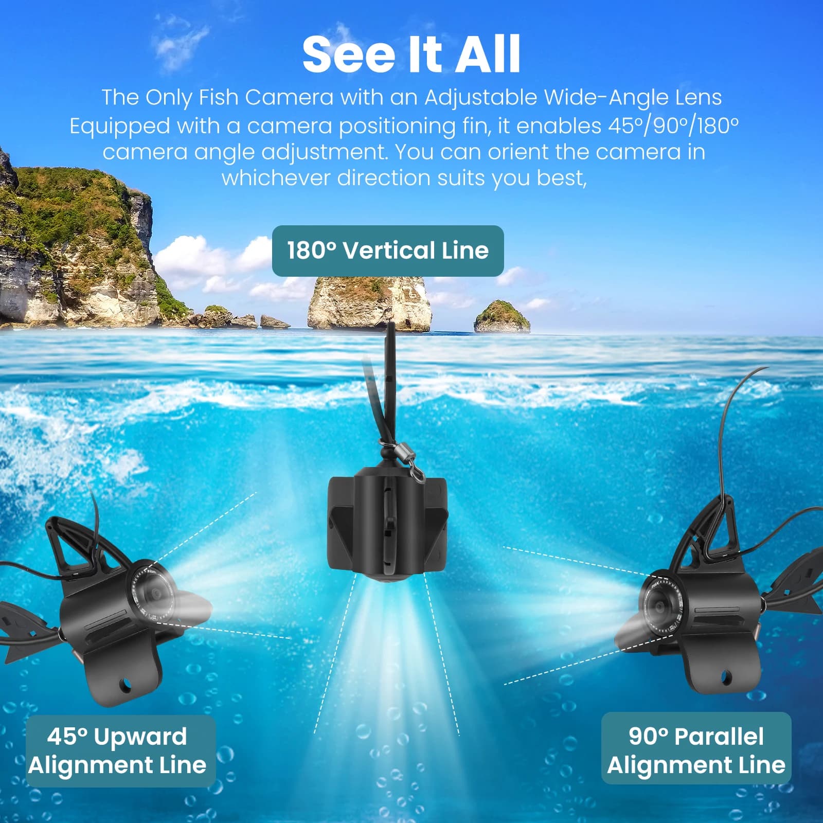 Caméra sous-marine pêche 1080P HD 4.3 pouces avec vision nocturne et batterie 8000mAh - Fish Finder