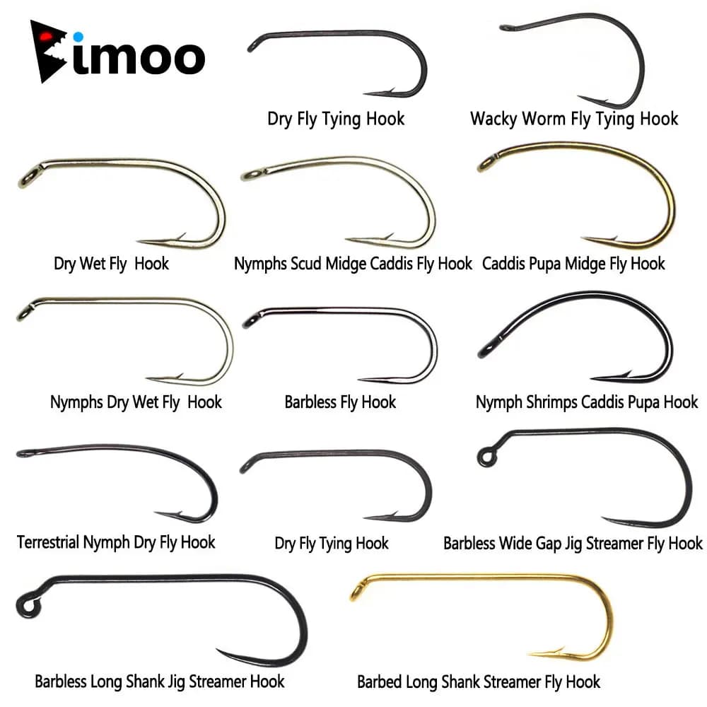 Hameçons de mouche Bimoo 100 pièces 1#-22# barbelés et sans barbes pour pêche à la mouche sèche