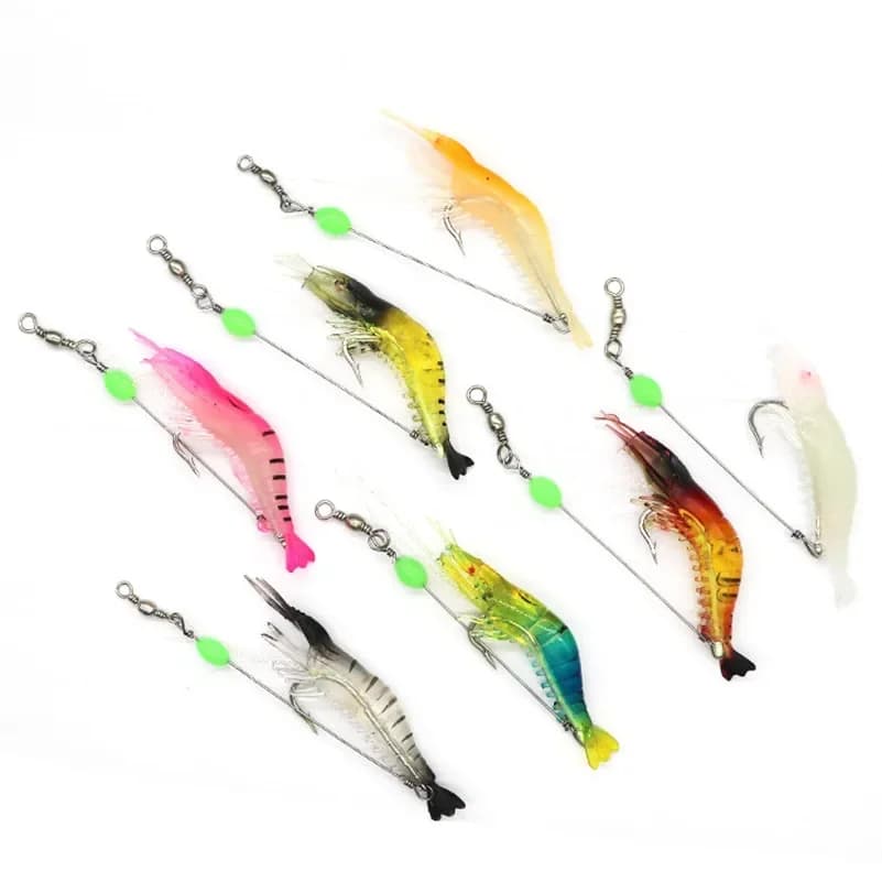Leurres souples crevettes phosphorescents 7Pcs 8cm 5.6g - Appâts artificiels pour pêche nocturne et pêche en mer