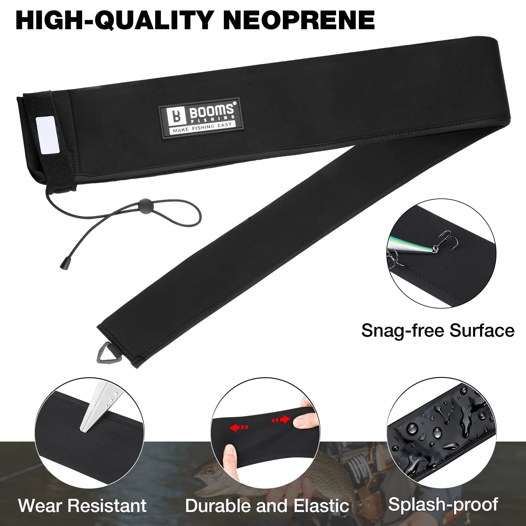 Protections de canne à pêche Booms Fishing RS8 en néoprène avec boucle de suspension pour rangement
