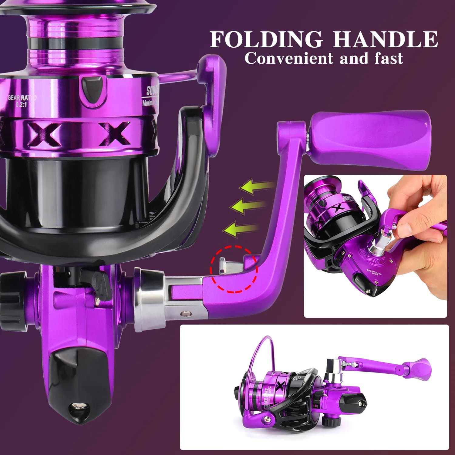 Moulinet de pêche spinning Sougayilang 5.2:1 - Bobine métal série 1000 à 7000 pour pêche en mer et carpe