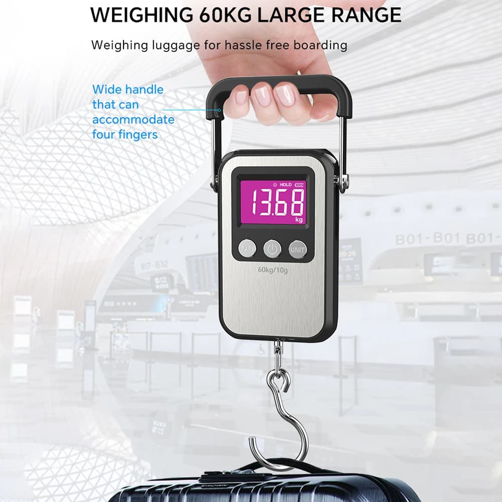 Balance digitale rechargeable 60kg précision 10g - Pèse-poisson crochet LCD portable usage domestique