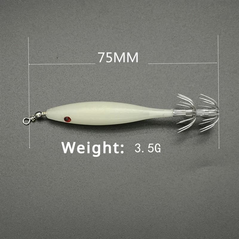 Hameçons leurre calamar 5 pièces lumineux 3.5g appât crevette simulée pour pêche au leurre