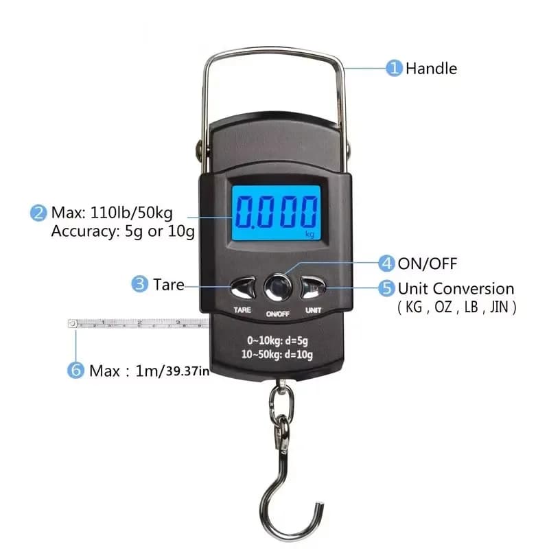 Balance digitale portable avec mètre ruban - Multi-unités pour pêche et voyage