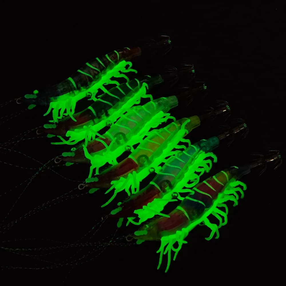 Leurre crevette lumineux Ackibbik pour pêche en mer - appât simulation crevette et seiche