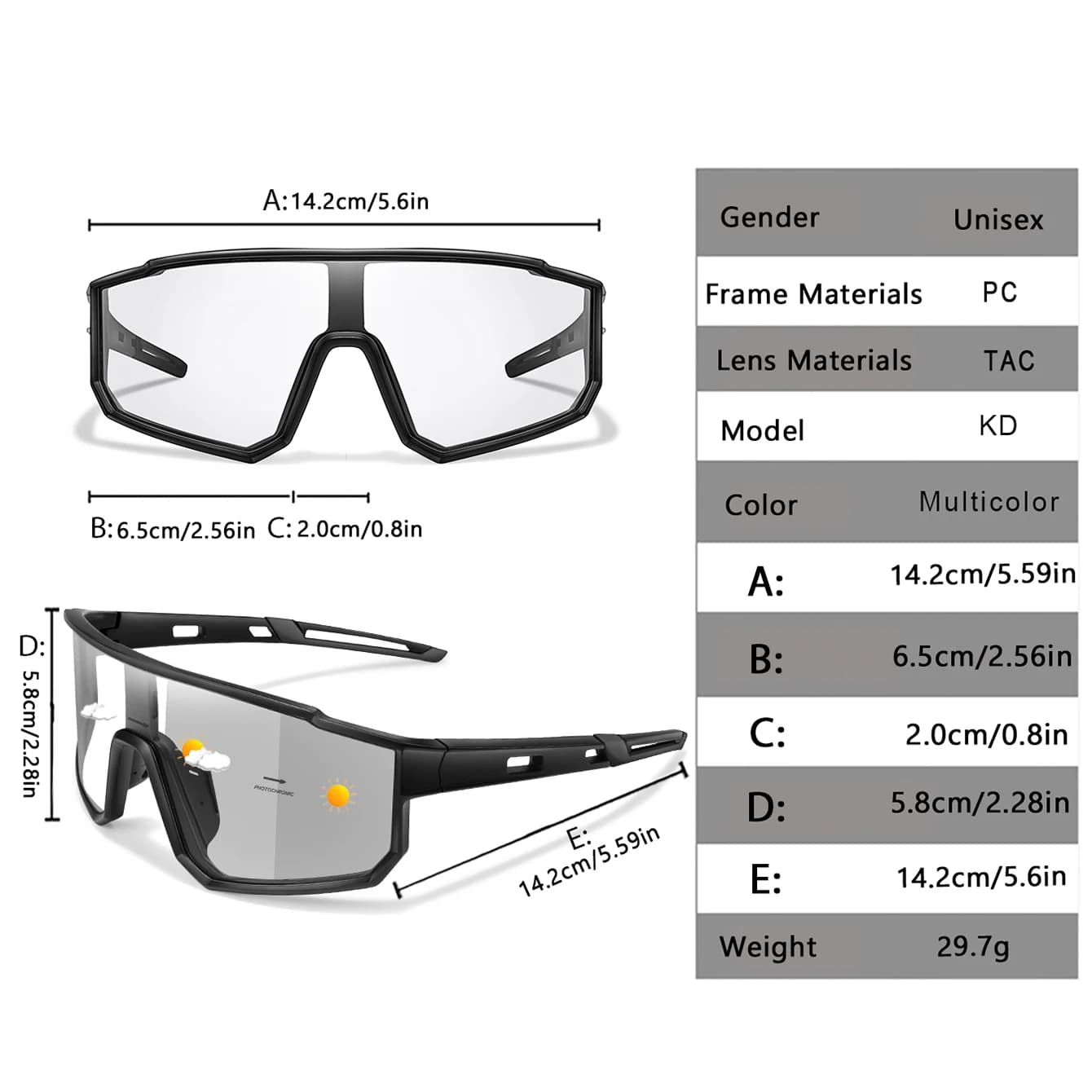 Lunettes photochromiques pour pêche vélo VTT - Confortables anti-vent - Homme Femme unisexe
