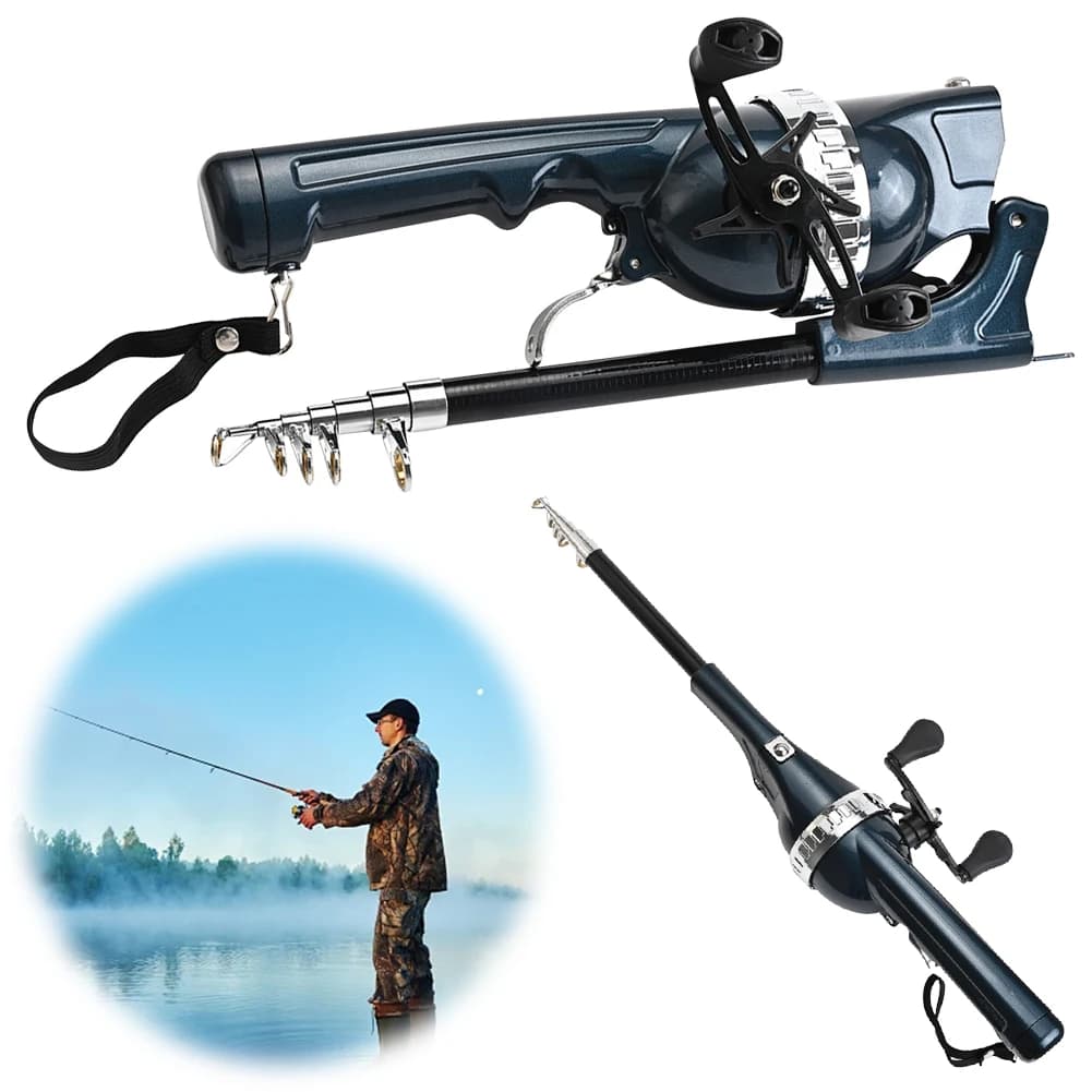 1 set canne pêche télescopique pliante acier inox voyage portable mini équipement pêcheur