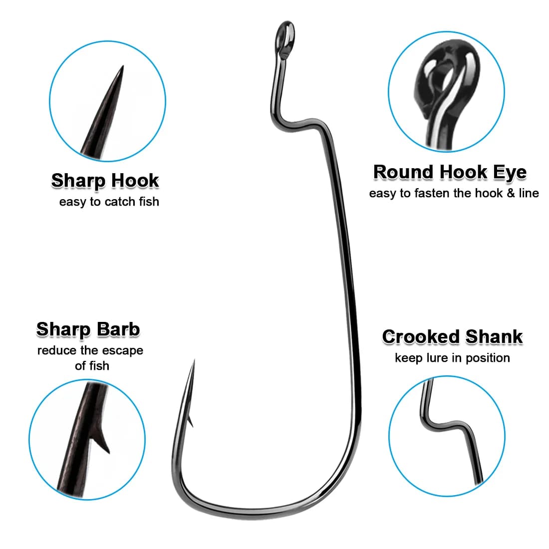 50-100 hameçons vers étroits pour leurres souples Texas Rig pêche du black bass et carnassiers