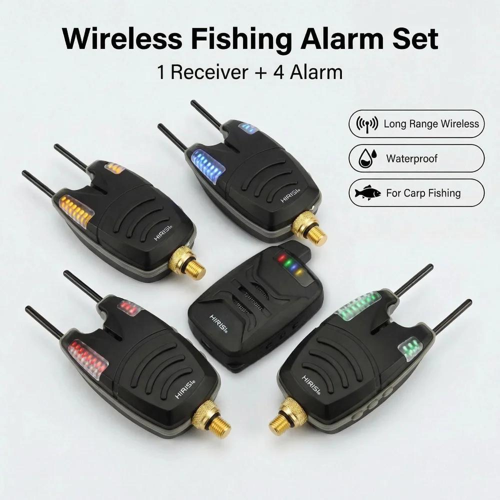 Set d'Alarmes de Pêche Carpe Sans Fil 1+4 avec Avertissement Sonore et Lumineux LED B1230