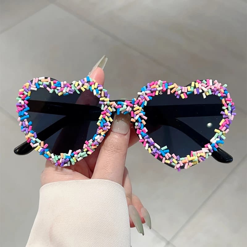 Lunettes de soleil cœur KAMMPT avec paillettes - Style mignon plage vacances tendance original