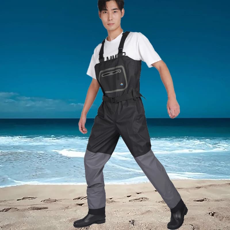 Pantalon wading étanche PVC respirant fermeture éclair avant pêche à la mouche poche couvertes