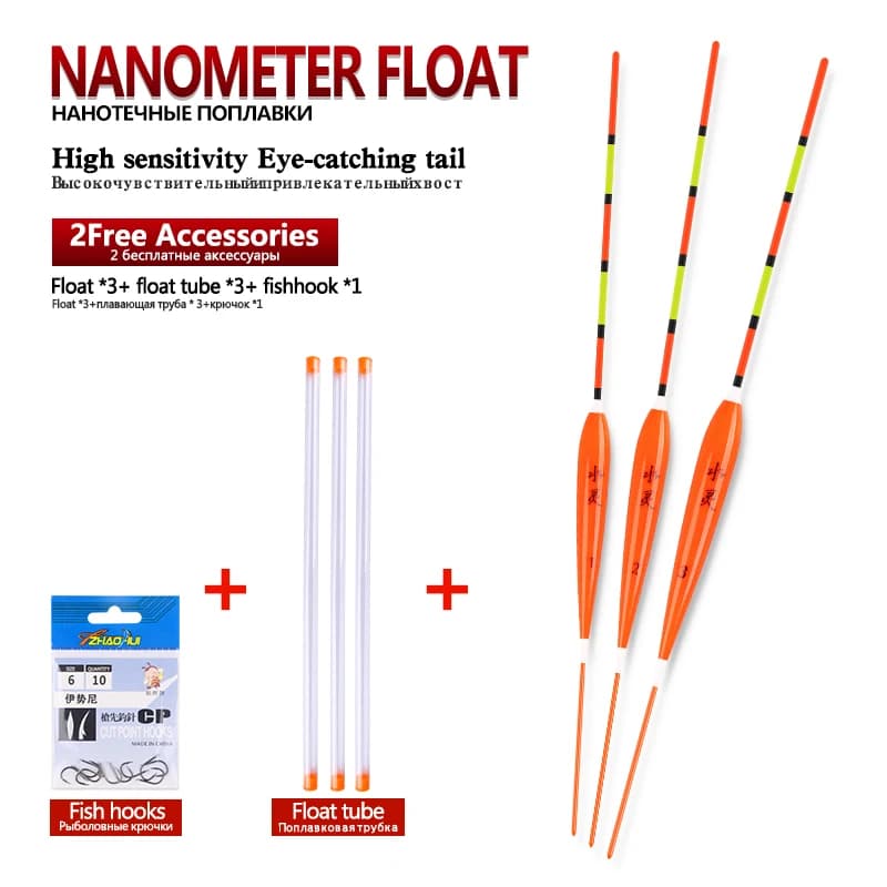 Lot de flotteurs de pêche en eau peu profonde Nano Bobber, tubes et hameçons pour eau douce