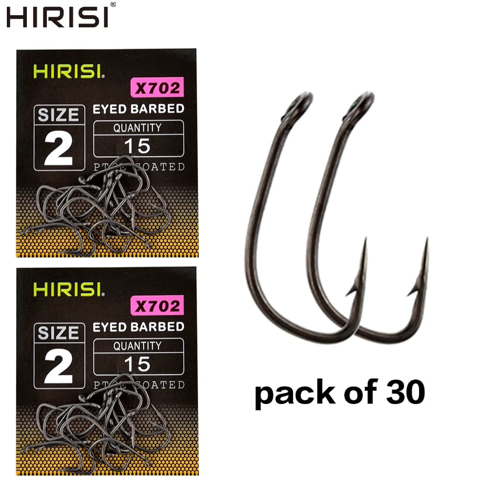 30 hameçons carpe en acier haute carbone PTFE avec barbillon et œillet, accessoires de pêche durables lot X702