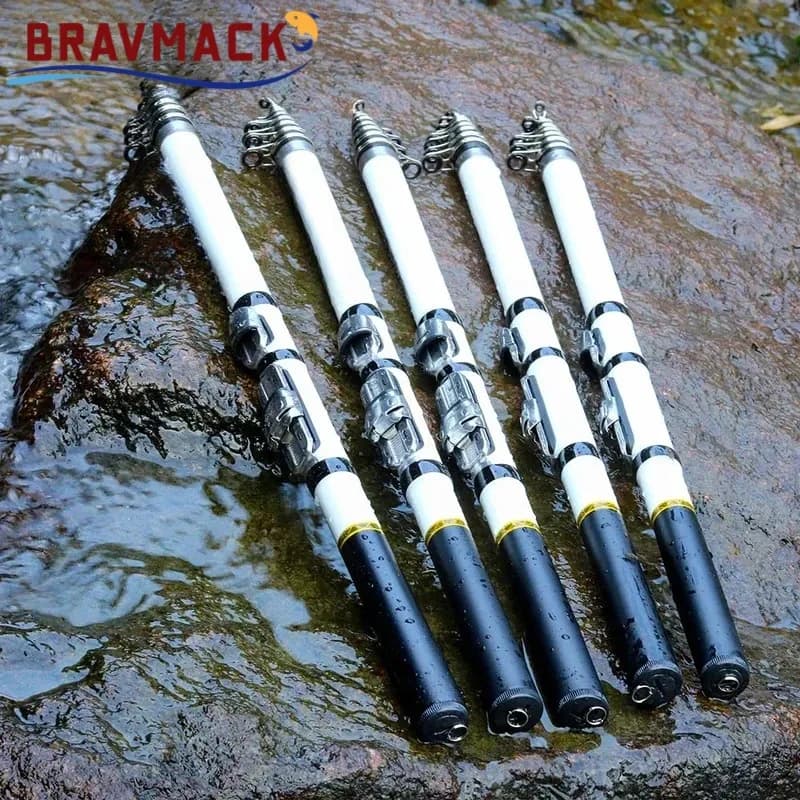 Canne à pêche télescopique fibre de carbone BRAVMACK 1.5m à 3m spinning haute qualité matériel pêche
