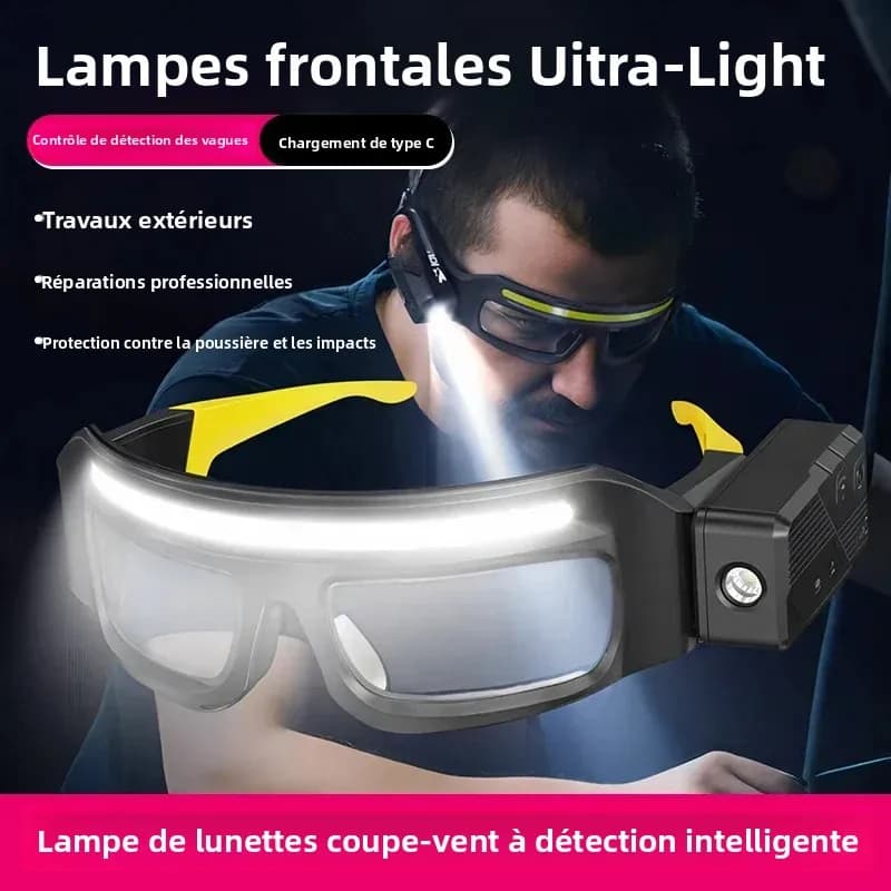 Lunettes lampe frontale professionnelle 2 en 1 contrôle gestuel pour pêche technique nocturne