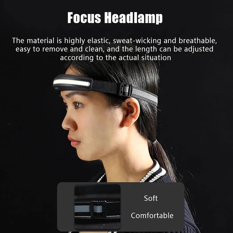 Lampe frontale COB portable USB rechargeable lumière rouge et blanche floodlight pêche camping