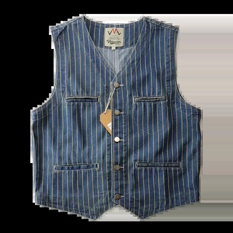 Gilet pêche décontracté en jean japonais - Veste sans manches cargo multi-poches style rétro pêche