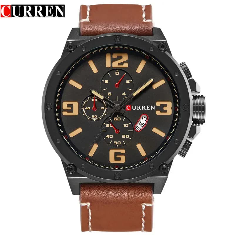 Montre homme Curren 8208 militaire sport avec calendrier et bracelet cuir PU luxe - montre bracelet originale