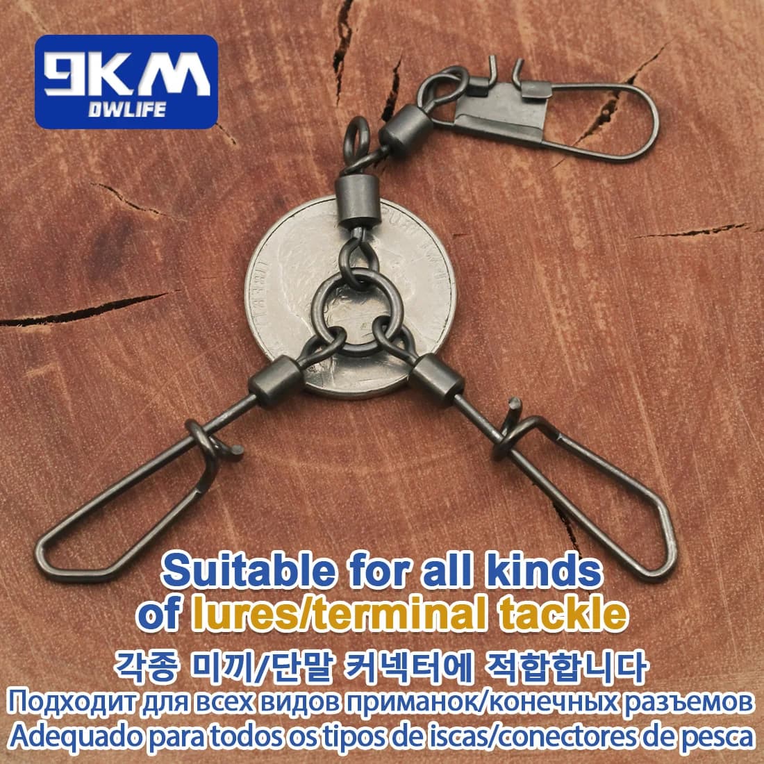 Swivels 3 voies 9KM 5-20 pièces avec clip calamar pour montages eau douce et mer accessoires pêche