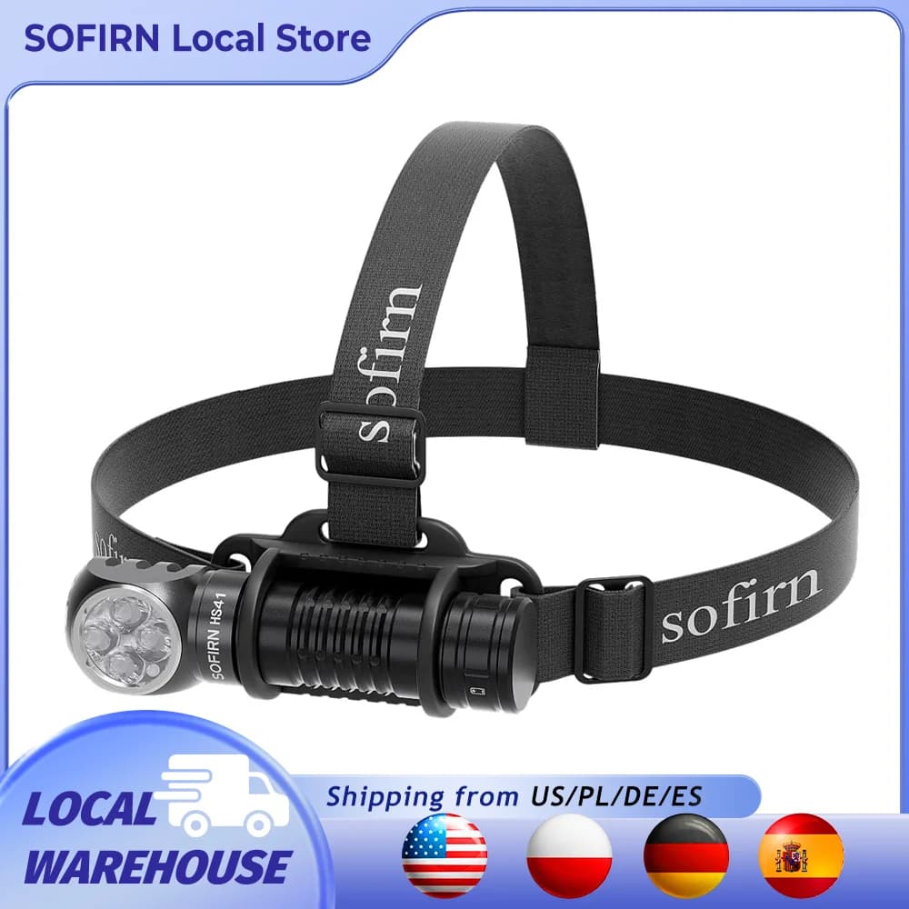 Lampe frontale Sofirn HS41 4000lm LED SST20 pour pêche - recharge USB C avec indicateur et queue magnétique