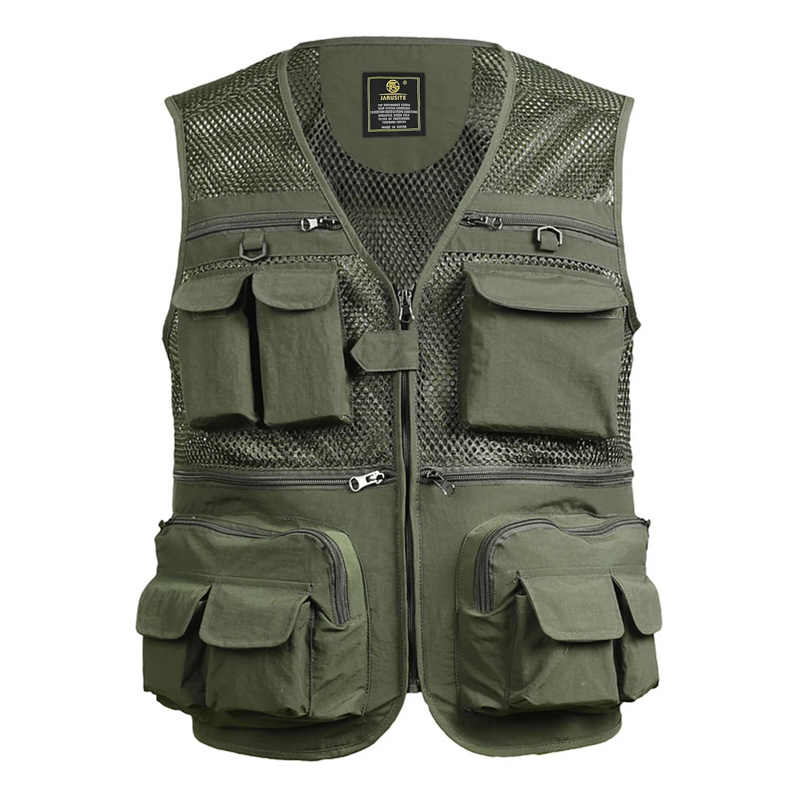 Veste de pêche respirante en mesh avec fermeture éclair et poches pour activités extérieures été