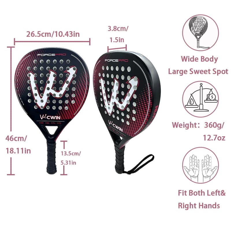 Raquette padel Cwin carbone EVA douce 4 anneaux grip professionnel avec protège palette