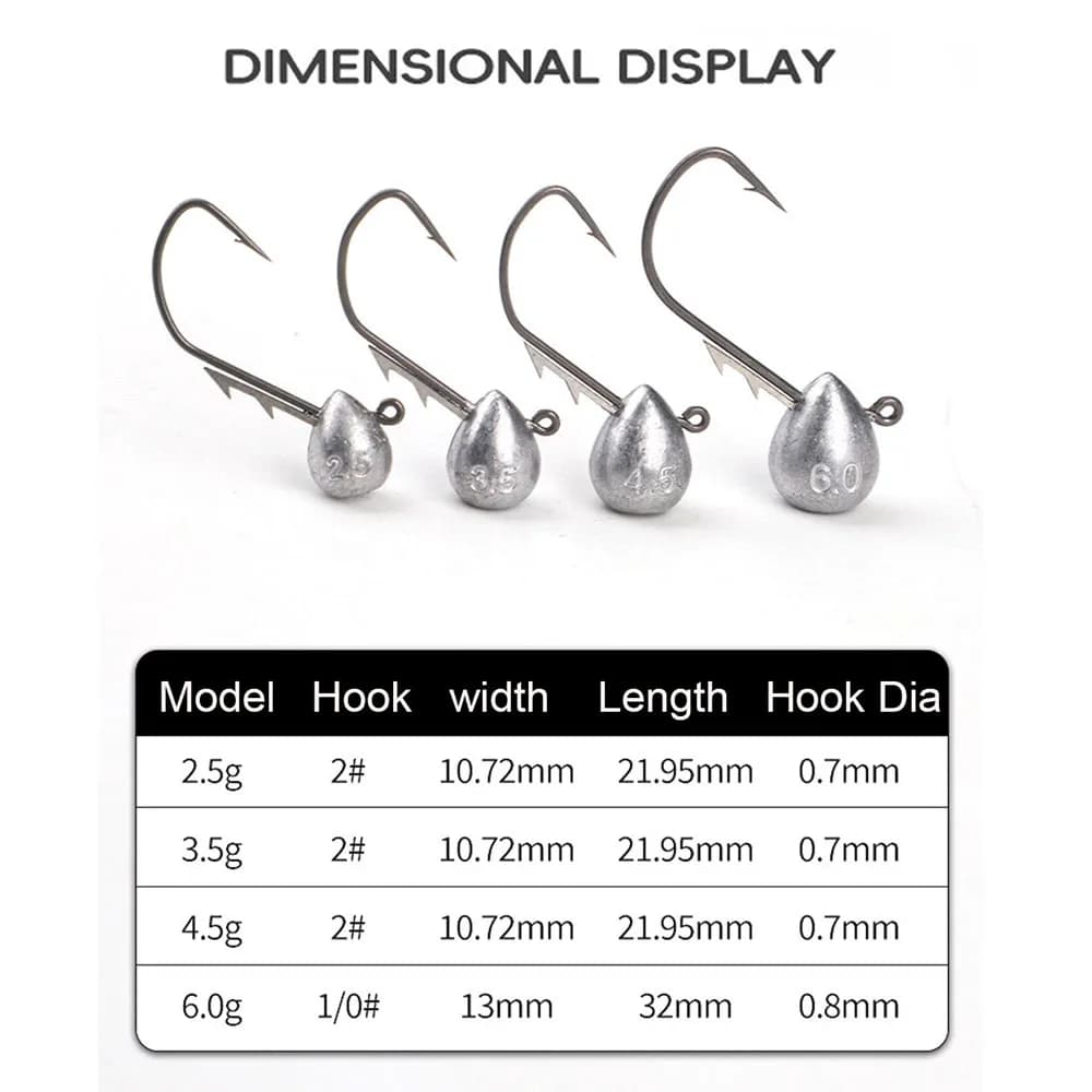 Lot de 5 hameçons jig tête exposée 2.5g à 6g pour leurre souple truite et sébaste,