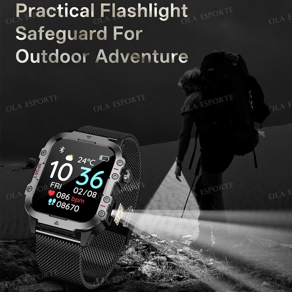 Smartwatch Militaire Homme Femme 2025 - GPS Intégré, Surveillance Cardiaque, Étanche, Compatible iOS Android