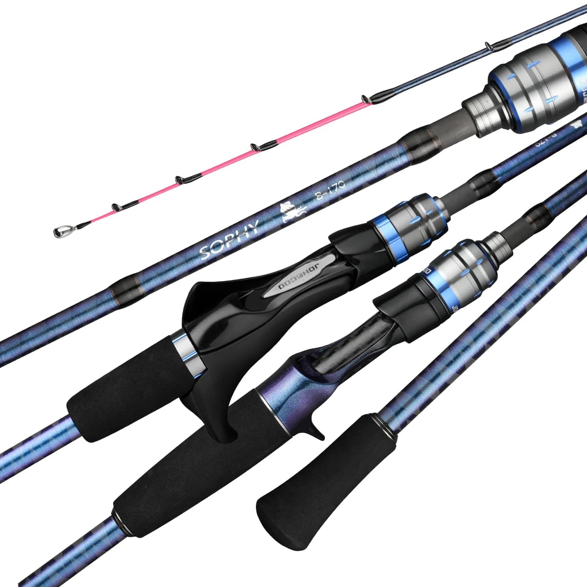 Canne poulpe 1.75m avec pointe titane - Canne baitcasting pour pêche en bateau, guides spirale confortables