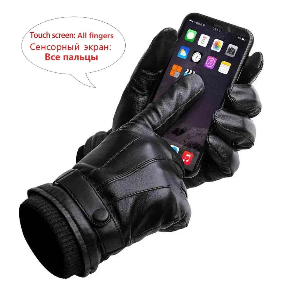 Gants de pêche hiver doigts entiers noir cuir PU qualité premium écran tactile homme