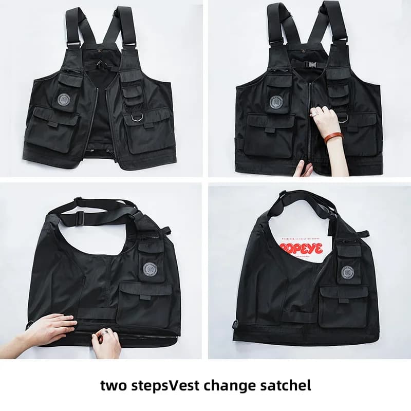 Veste tactique pêche multi-poches avec sac solide et bretelles larges pour équipement