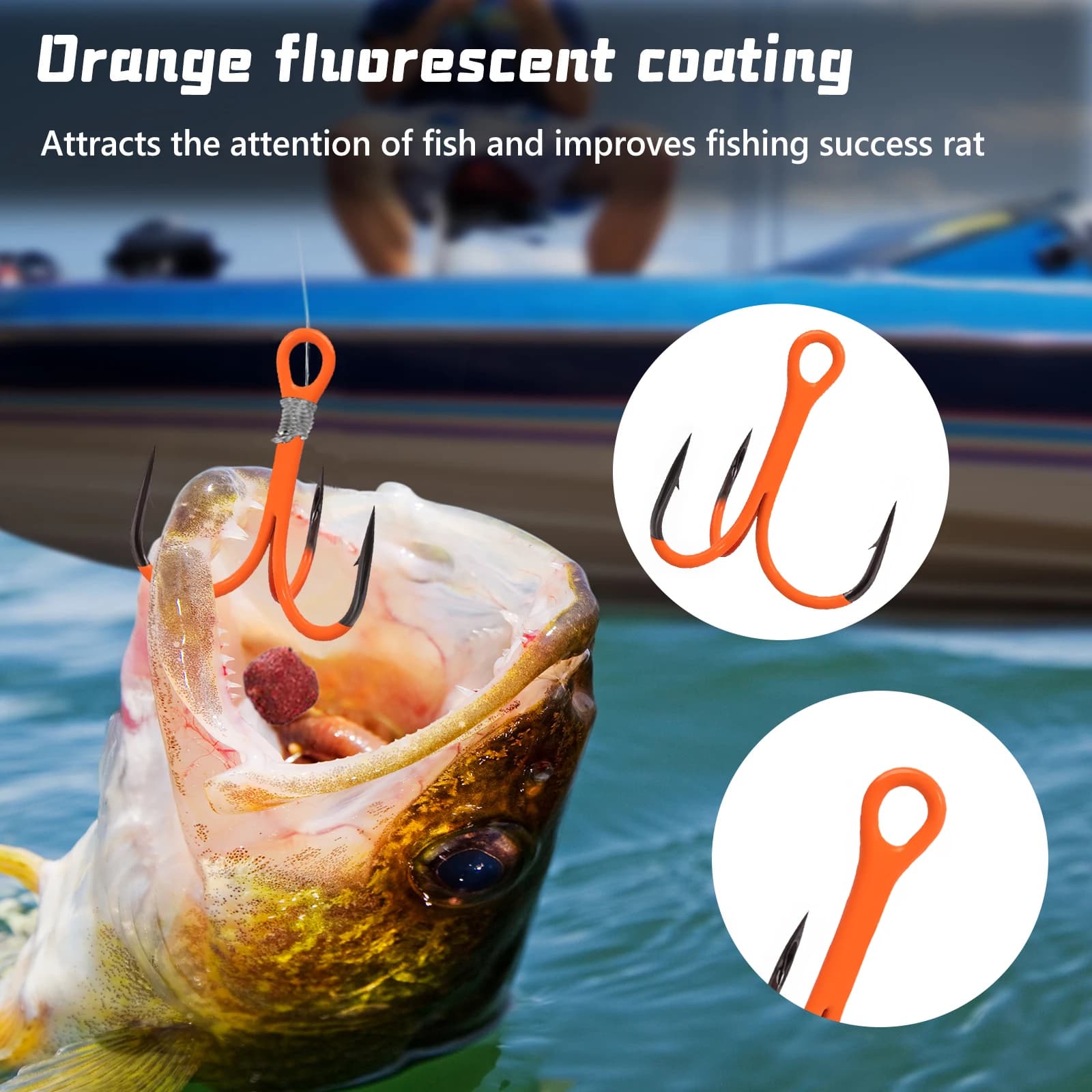 Hameçons triples UV orange 10 pièces 9KM 2X renforcés pour leurres durs pêche mer et eau douce