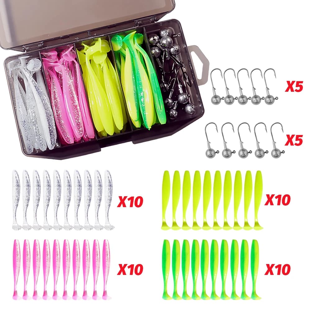 50 leurres métalliques jig de 3g à 14g pour pêche verticale - Kit complet avec têtes plombées et hameçons