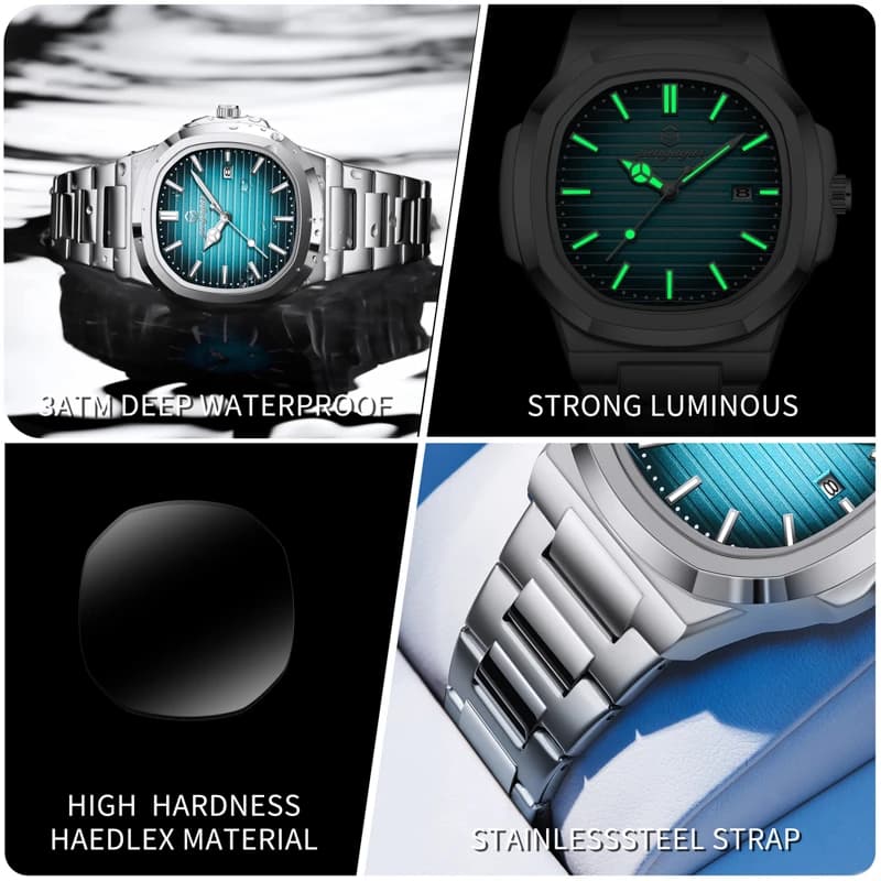 Montre militaire homme luxe 2026 étanche luminescente date semaine acier inoxydable boîte cadeau
