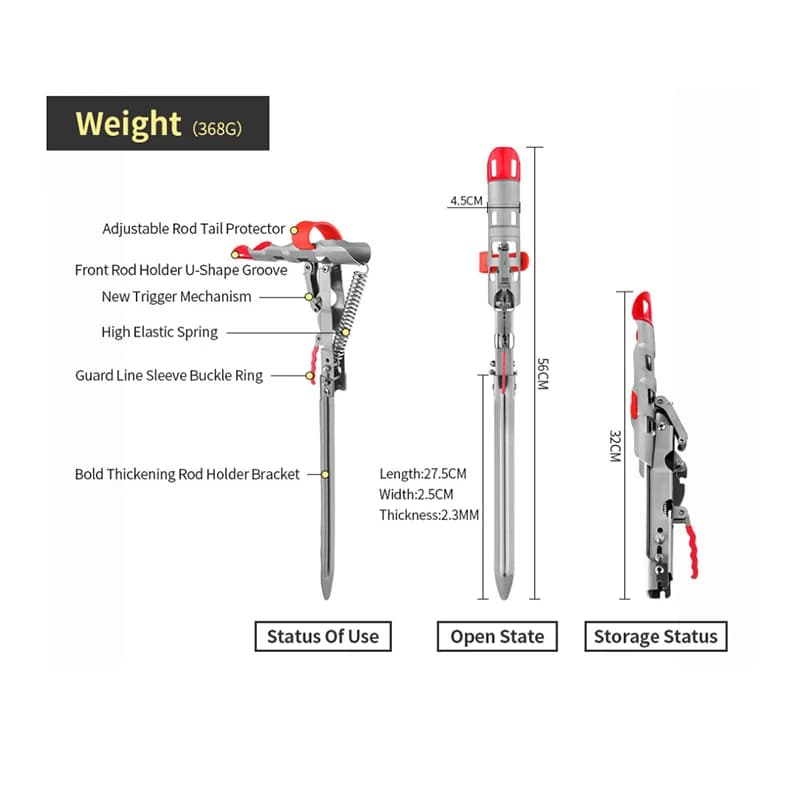 Porte-canne automatique à ressort en acier inoxydable réglable et pliable pour pêche