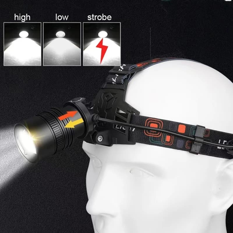 Lampe frontale en alliage d'aluminium puissante LED : 3 modes, étanche, pour pêche et activités outdoor