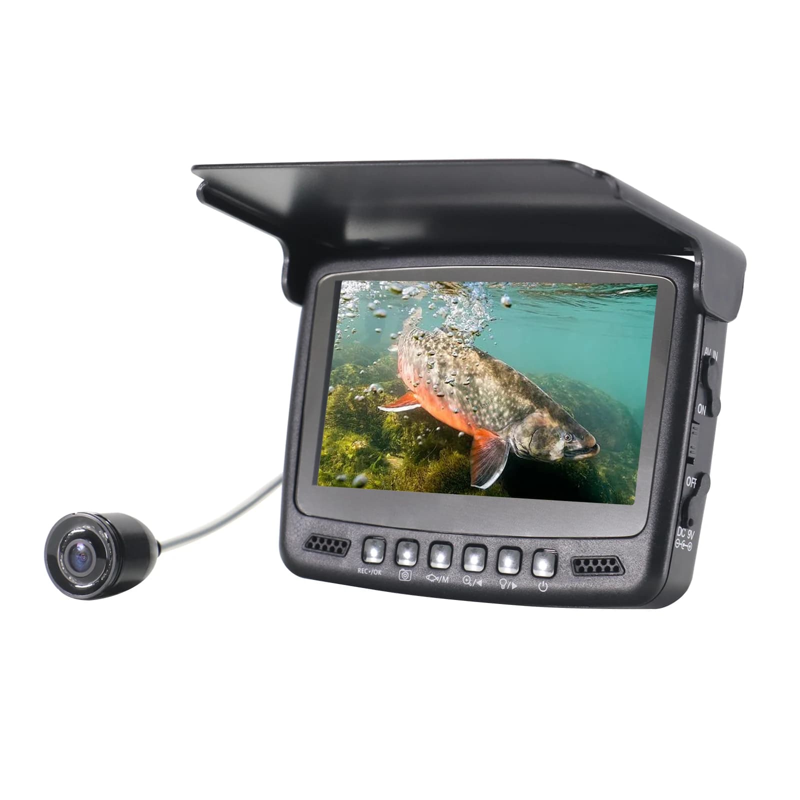 Caméra sous-marine 4.3 pouces pour pêche sur glace avec écran 15M et fonction endoscope AV poissons