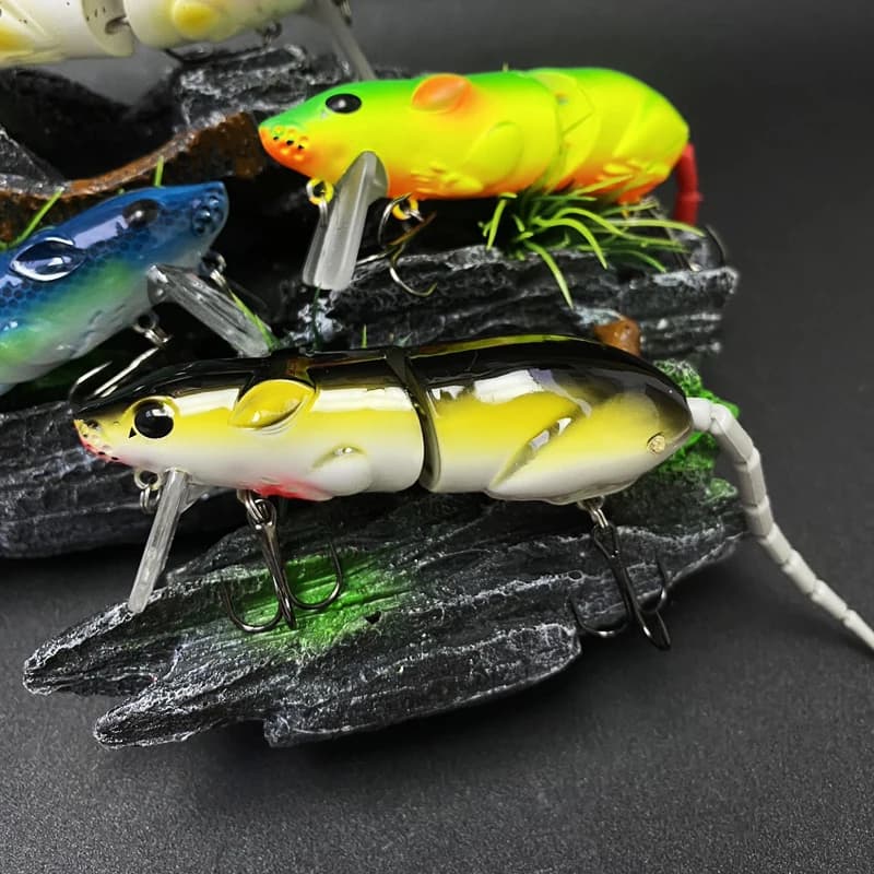 Leurre souple souris flottant 80mm 15g bionic rat 2 sections articulé pêche brochet perche leurre de surface