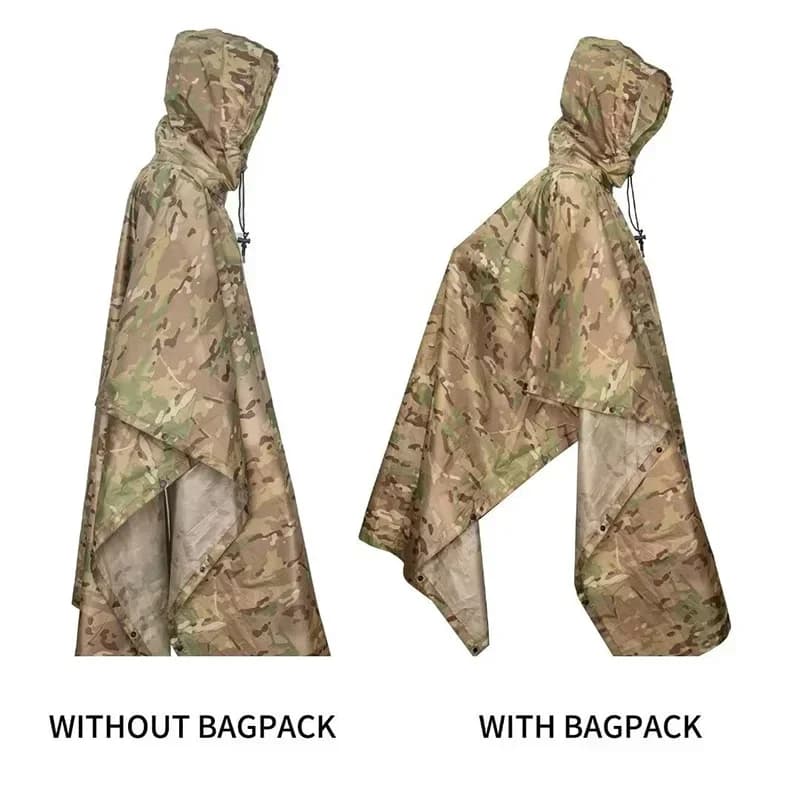 Poncho pluie camouflage avec capuche - Protection pluie pêche légère et discrète pour intempéries