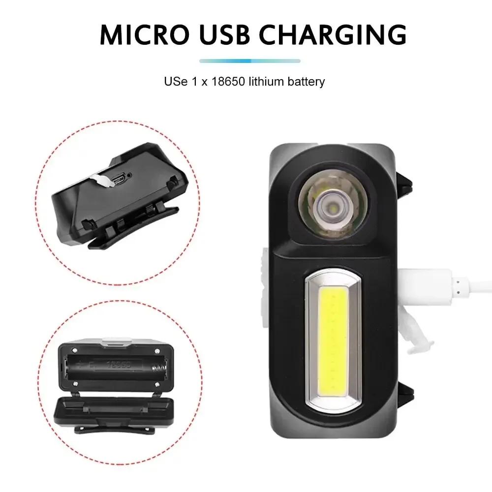 Frontal COB multifonction rechargeable USB pour pêche nocturne en extérieur